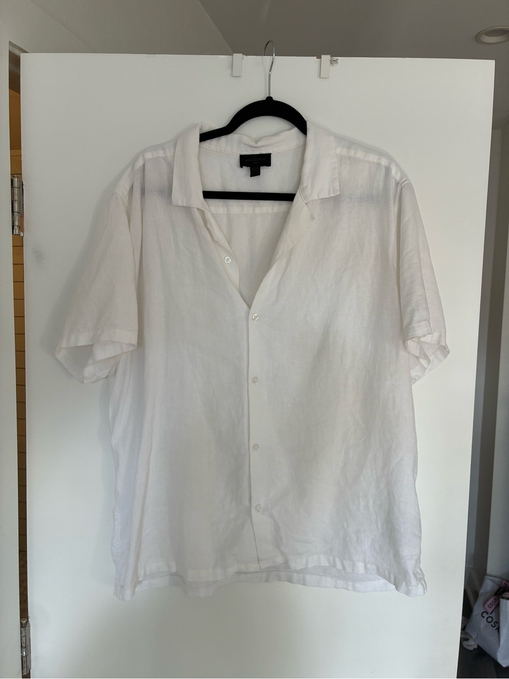 Magaschoni White Short-Sleeve Linen Button-Down Shirt